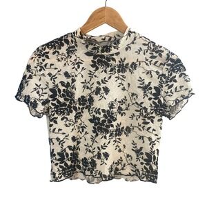 Whimsigoth Floral Mesh Mock Neck Top Womens Large Y2k Fairy Grunge Dark Coquette